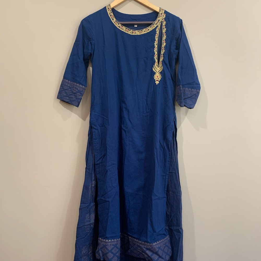Traditional Blue and Gold Indian Kurti top